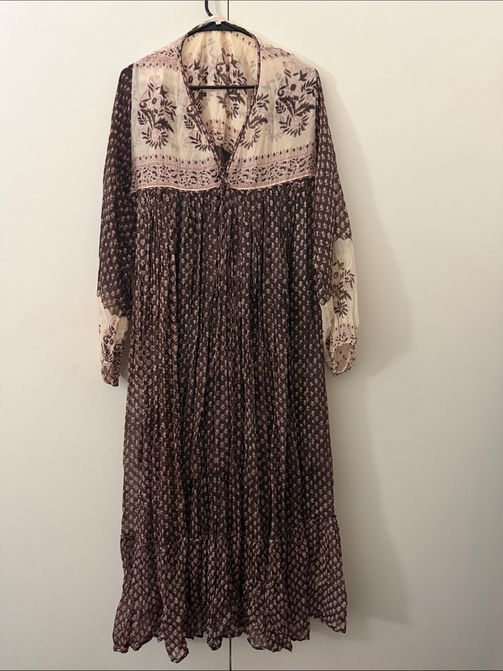 Daughters of India Brown Maxi Dress with Cream Yoke